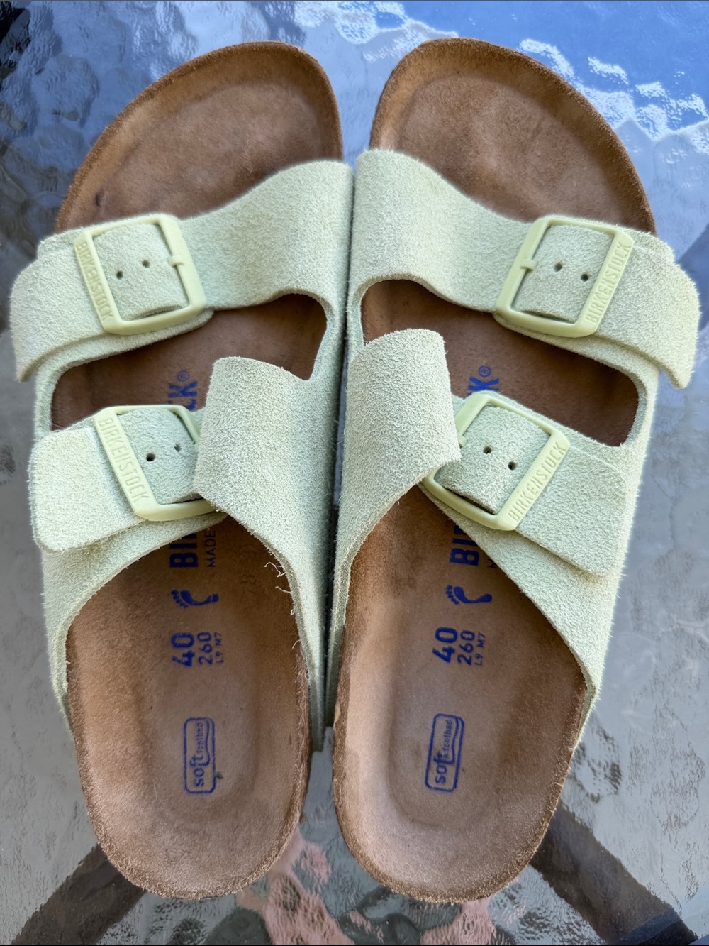 Birkenstock Arizona Soft Footbed Suede Sandals Faded Lime Size 40